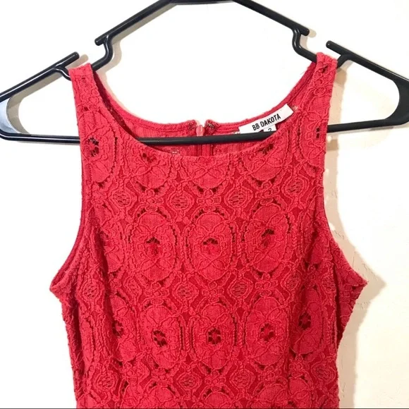 BB Dakota Women’s Size 2 Coral Lace Mini Skater Dress - Picture 2 of 6